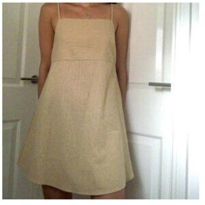 Zara Pinstripe Babydoll Mini Dress - Cream/Tan - Size Medium (M)